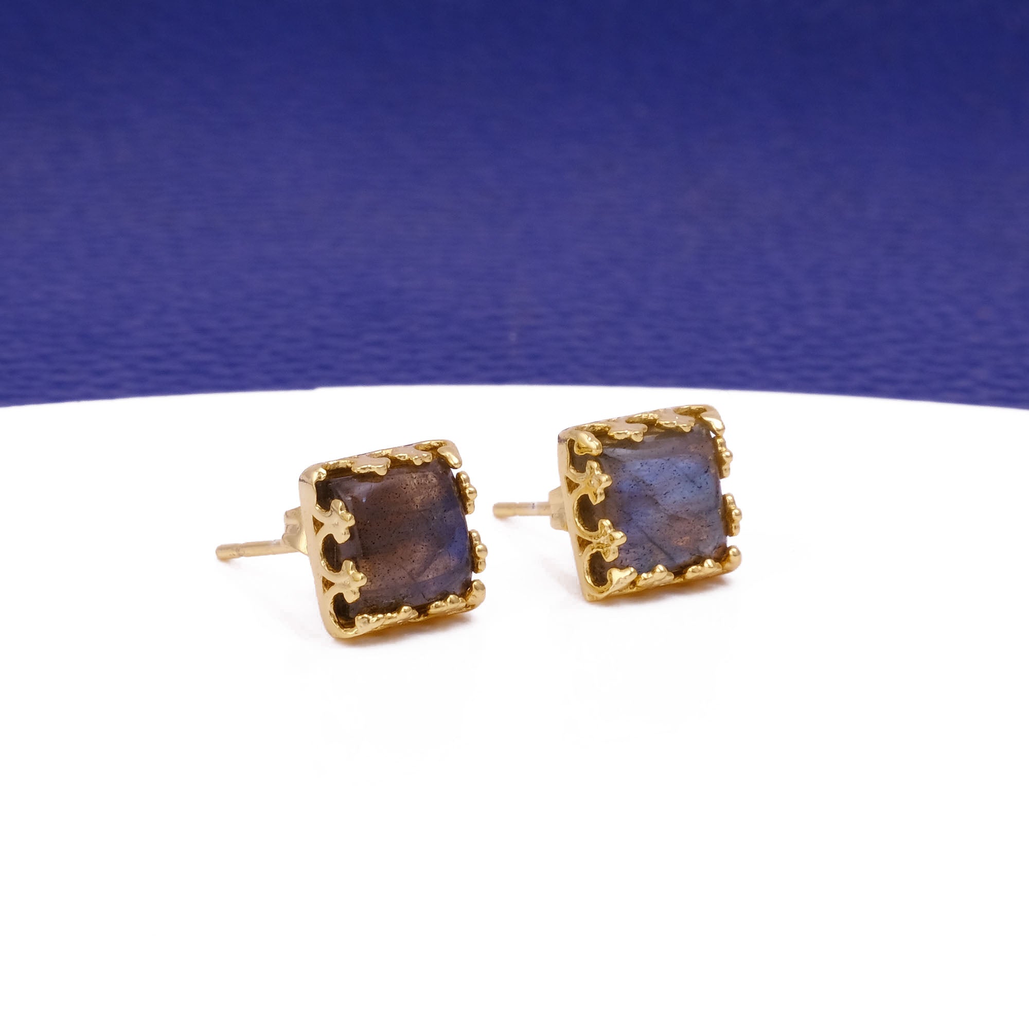 Labradorite Gemstone Earrings Stud, Square Shape Stud Earring, Gold Plated Stud Earring C