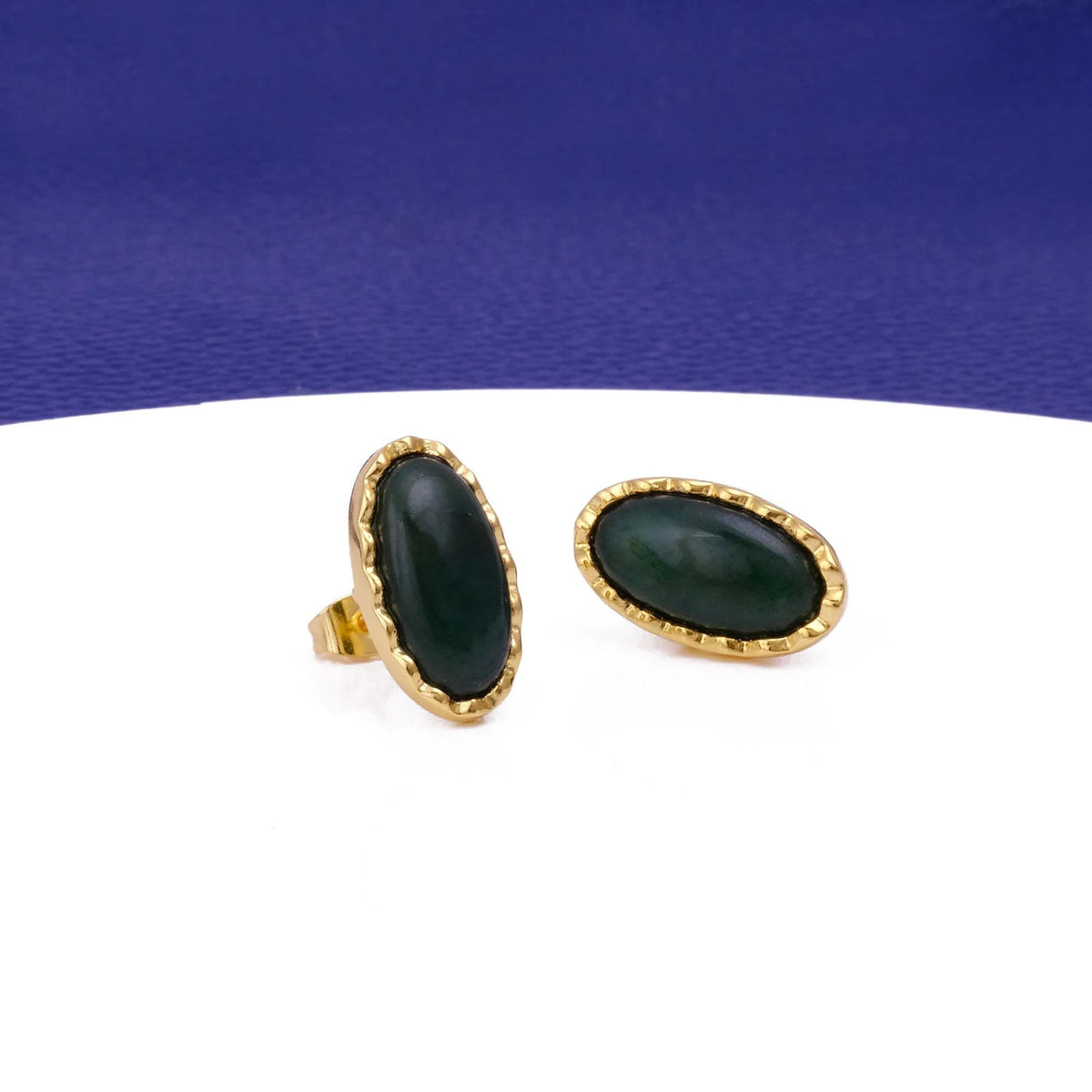 Green Onyx Gemstone Stud Oval Shape Stud Earring Gold Plated Push Back Stud Earring