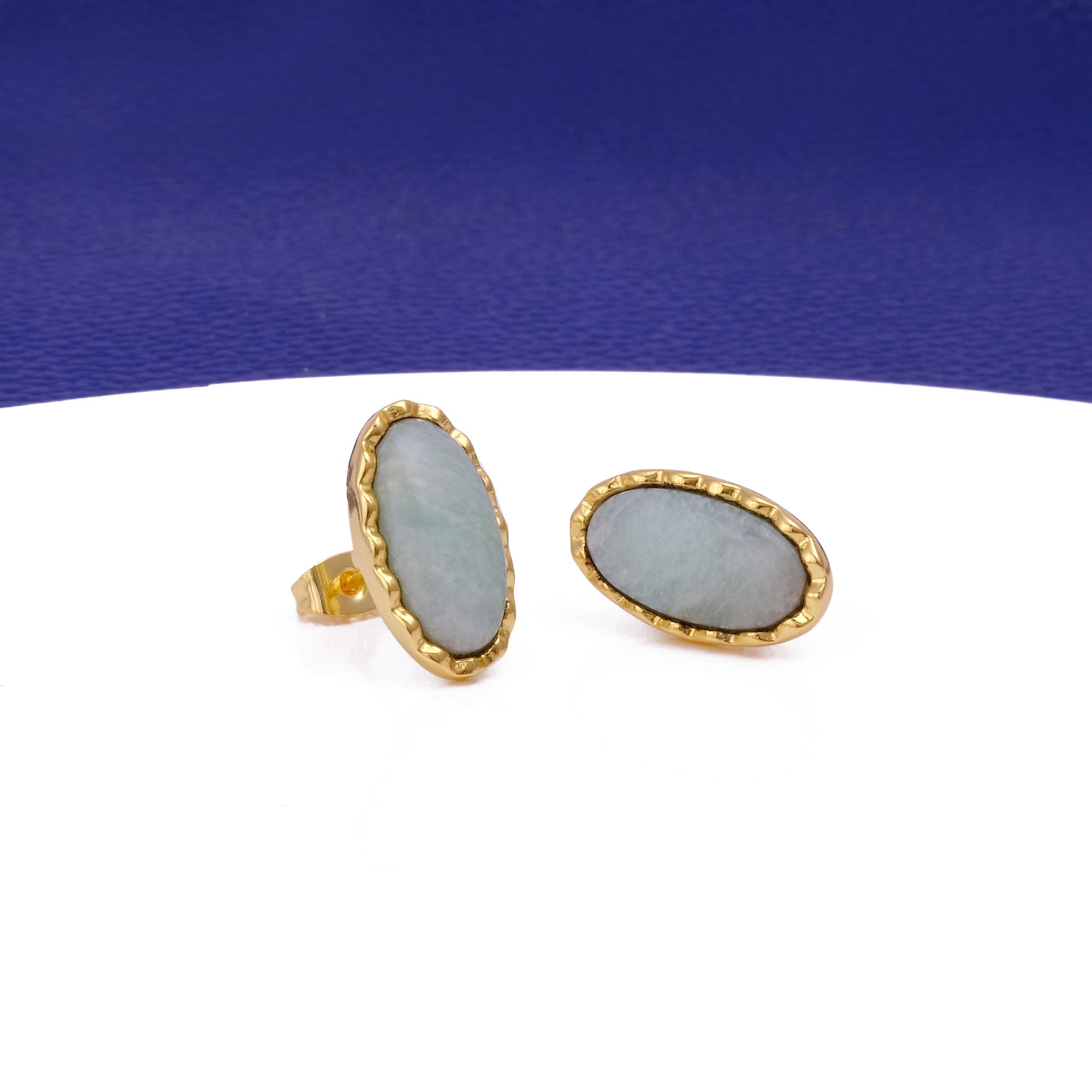 Green Onyx Gemstone Stud Oval Shape Stud Earring Gold Plated Push Back Stud Earring Amazonite