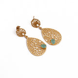 Aqua Chalcedony Gemstone Earring Filigree Gold Plated Handmade Flower Design Stud