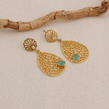 Aqua Chalcedony Gemstone Earring Filigree Gold Plated Handmade Flower Design Stud