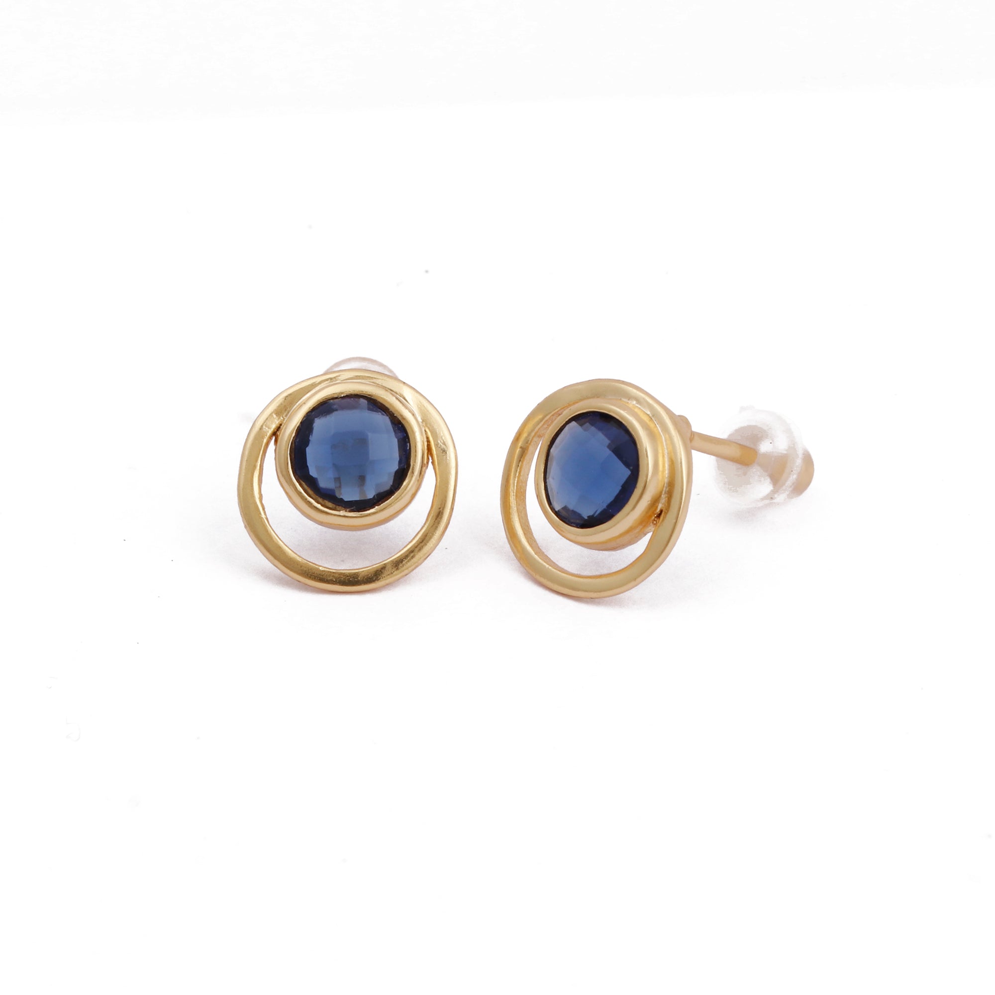Peridot Gemstone Stud Earrings Gold Plated Push Back Earrings Collet Setting Earring Pairs London Blue Topaz