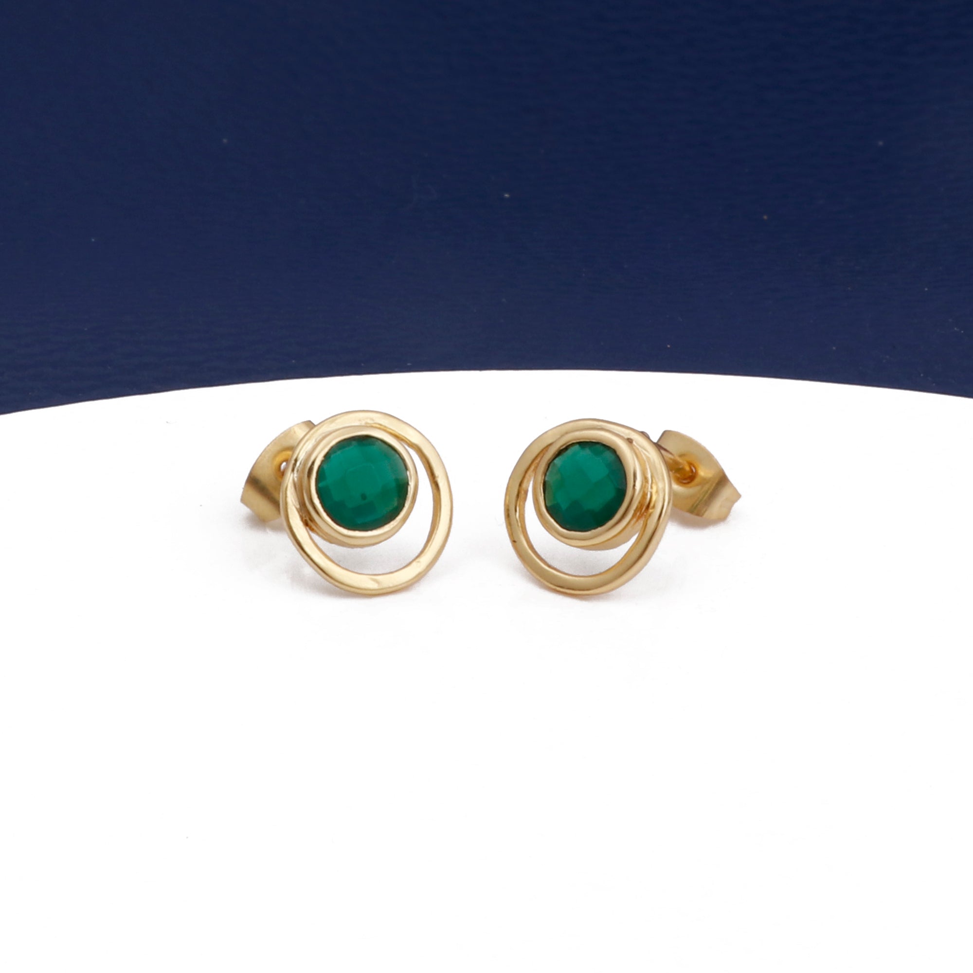 Peridot Gemstone Stud Earrings Gold Plated Push Back Earrings Collet Setting Earring Pairs