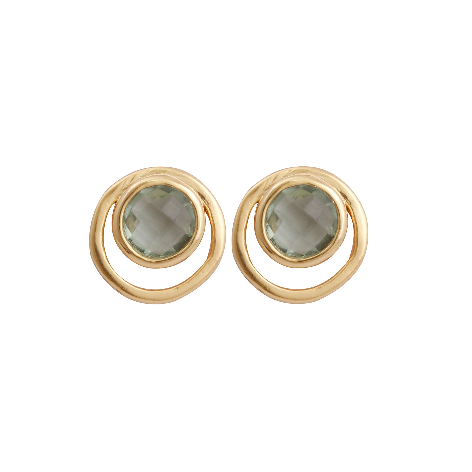Peridot Gemstone Stud Earrings Gold Plated Push Back Earrings Collet Setting Earring Pairs