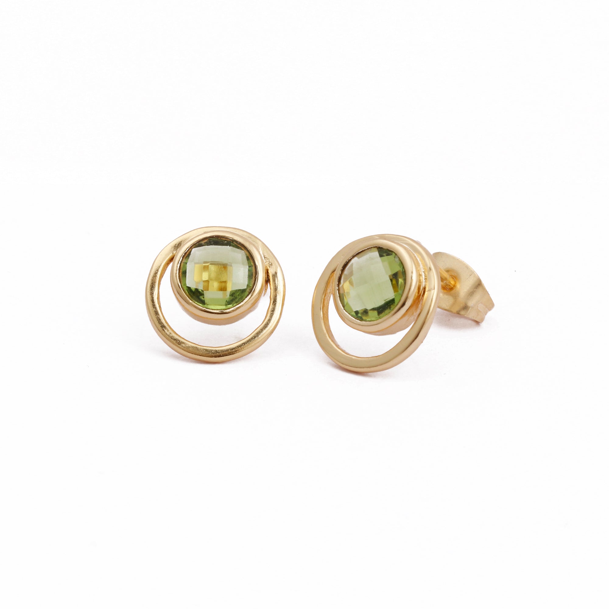 Peridot Gemstone Stud Earrings Gold Plated Push Back Earrings Collet Setting Earring Pairs Peridot