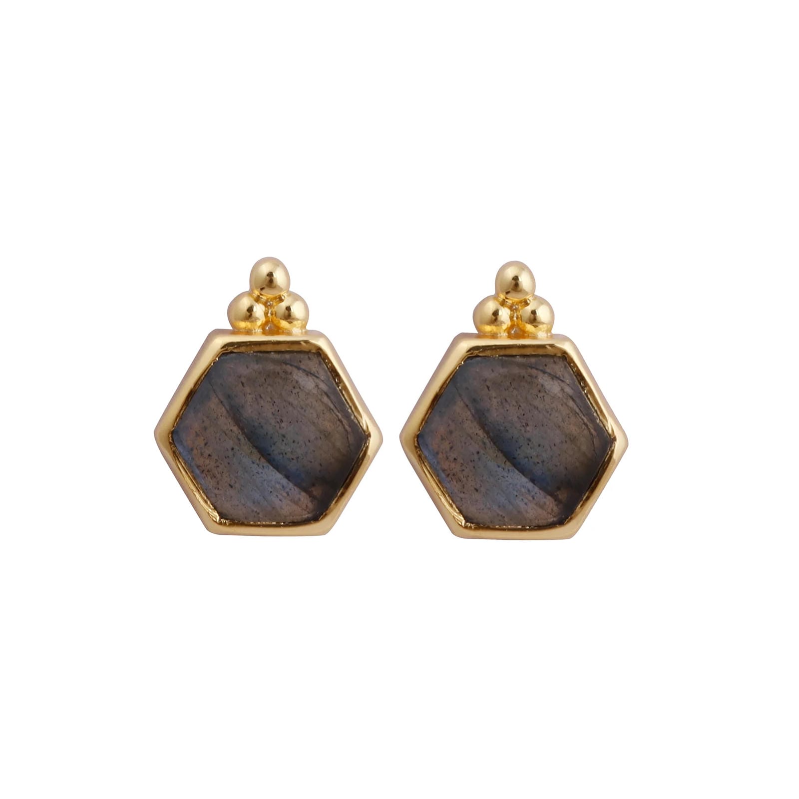 Labradorite Gemstone Stud Earrings, Hexagon Shape Earring Gold Plated Earring