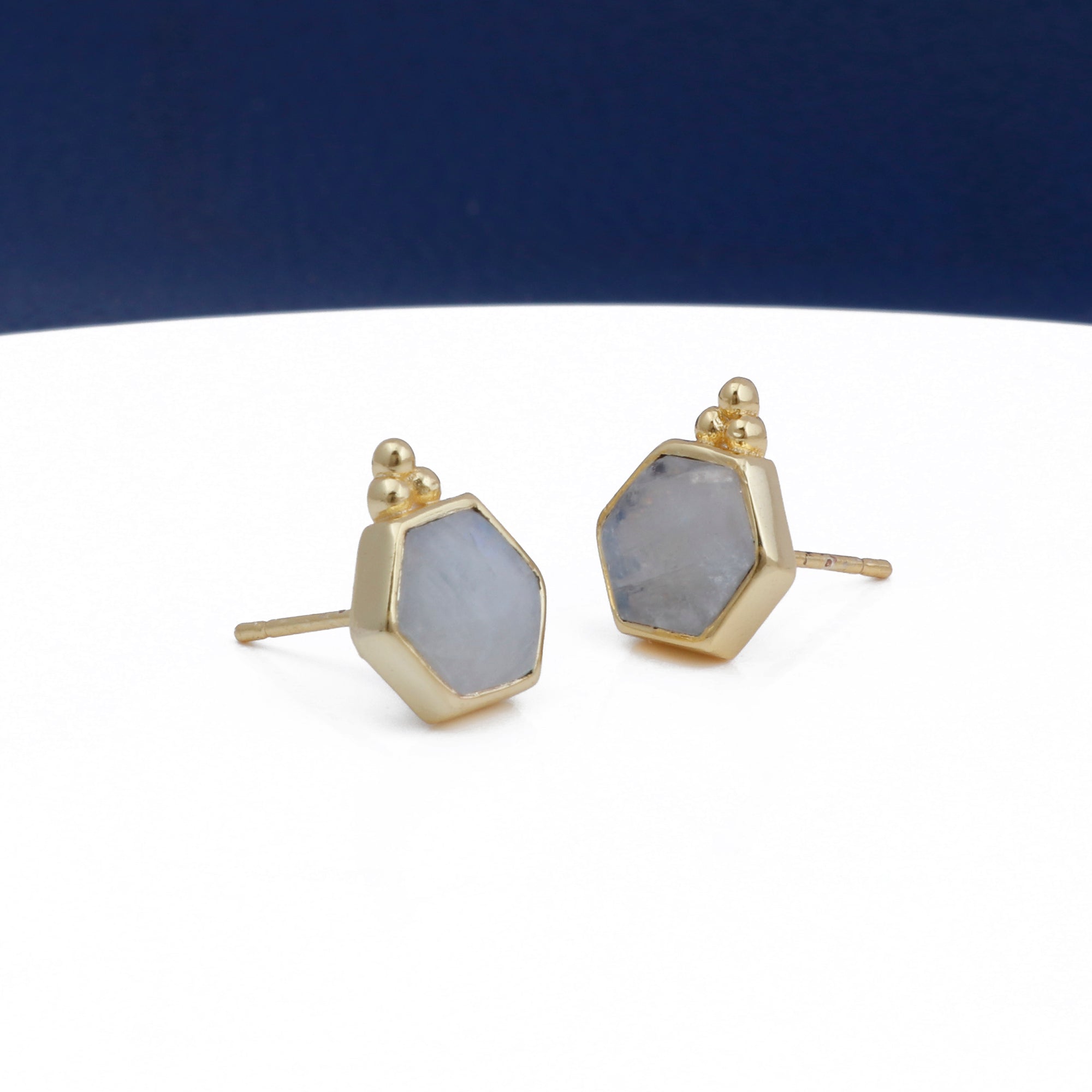 Labradorite Gemstone Stud Earrings, Hexagon Shape Earring Gold Plated Earring