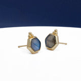 Labradorite Gemstone Stud Earrings, Hexagon Shape Earring Gold Plated Earring