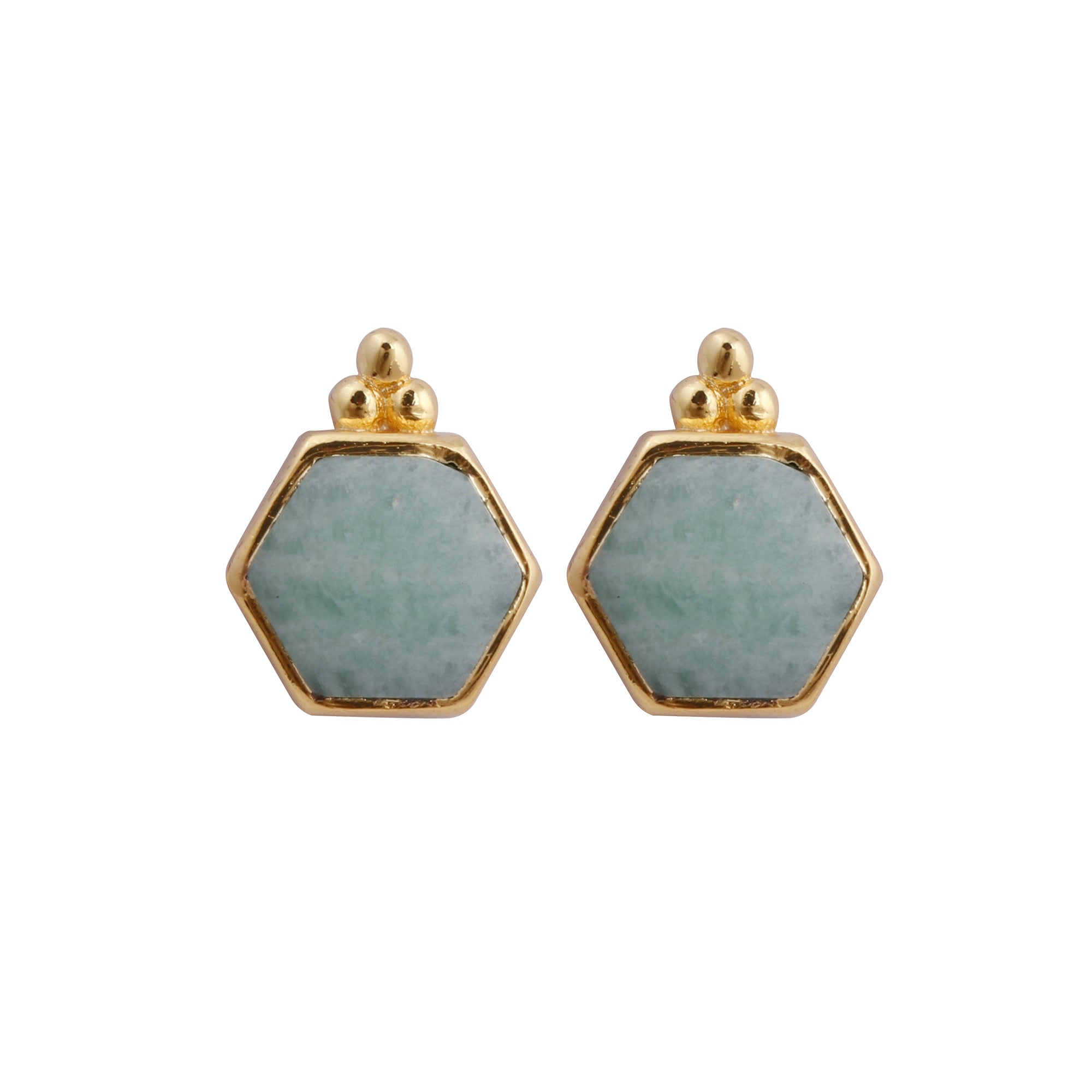 Labradorite Gemstone Stud Earrings, Hexagon Shape Earring Gold Plated Earring
