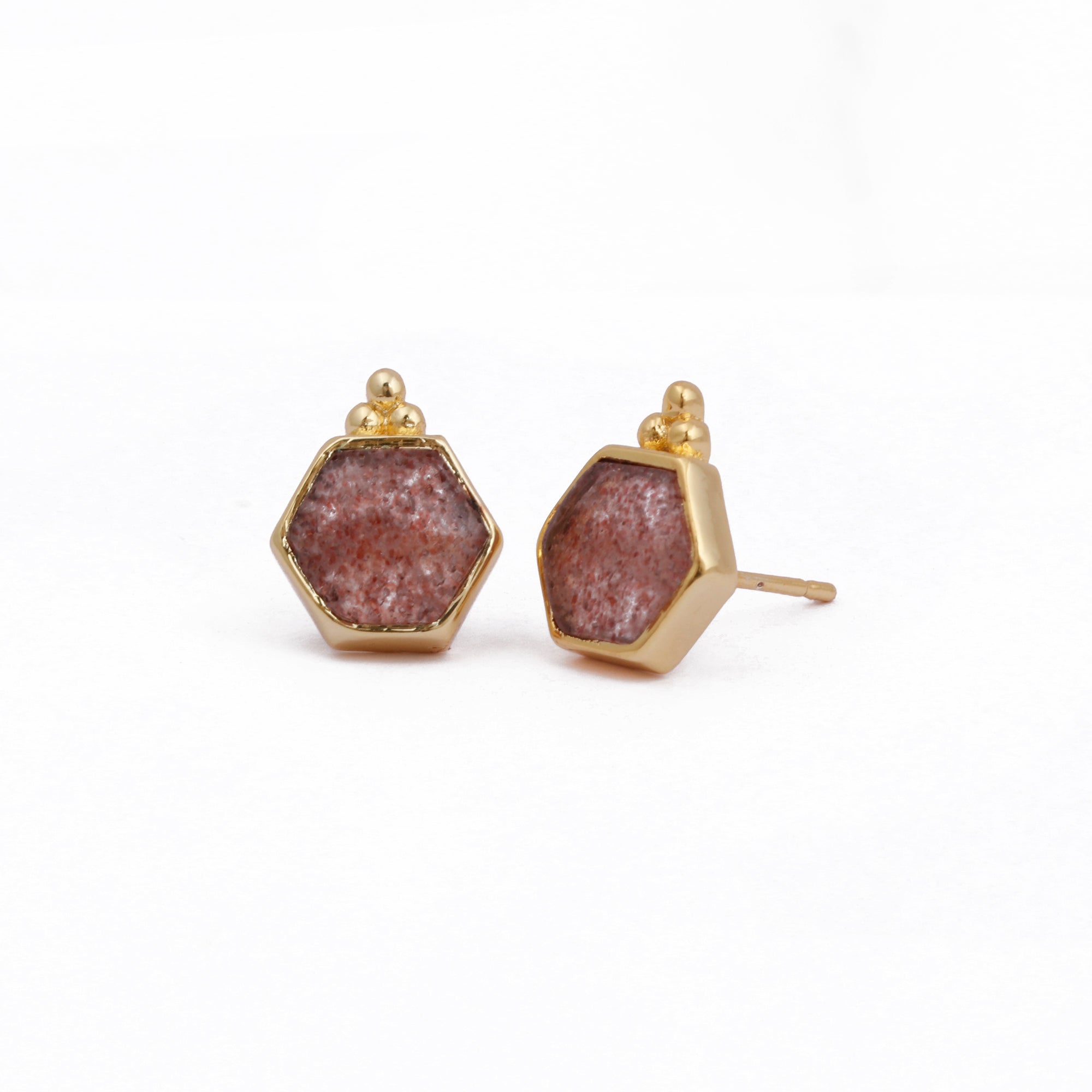 Labradorite Gemstone Stud Earrings, Hexagon Shape Earring Gold Plated Earring Sunstone
