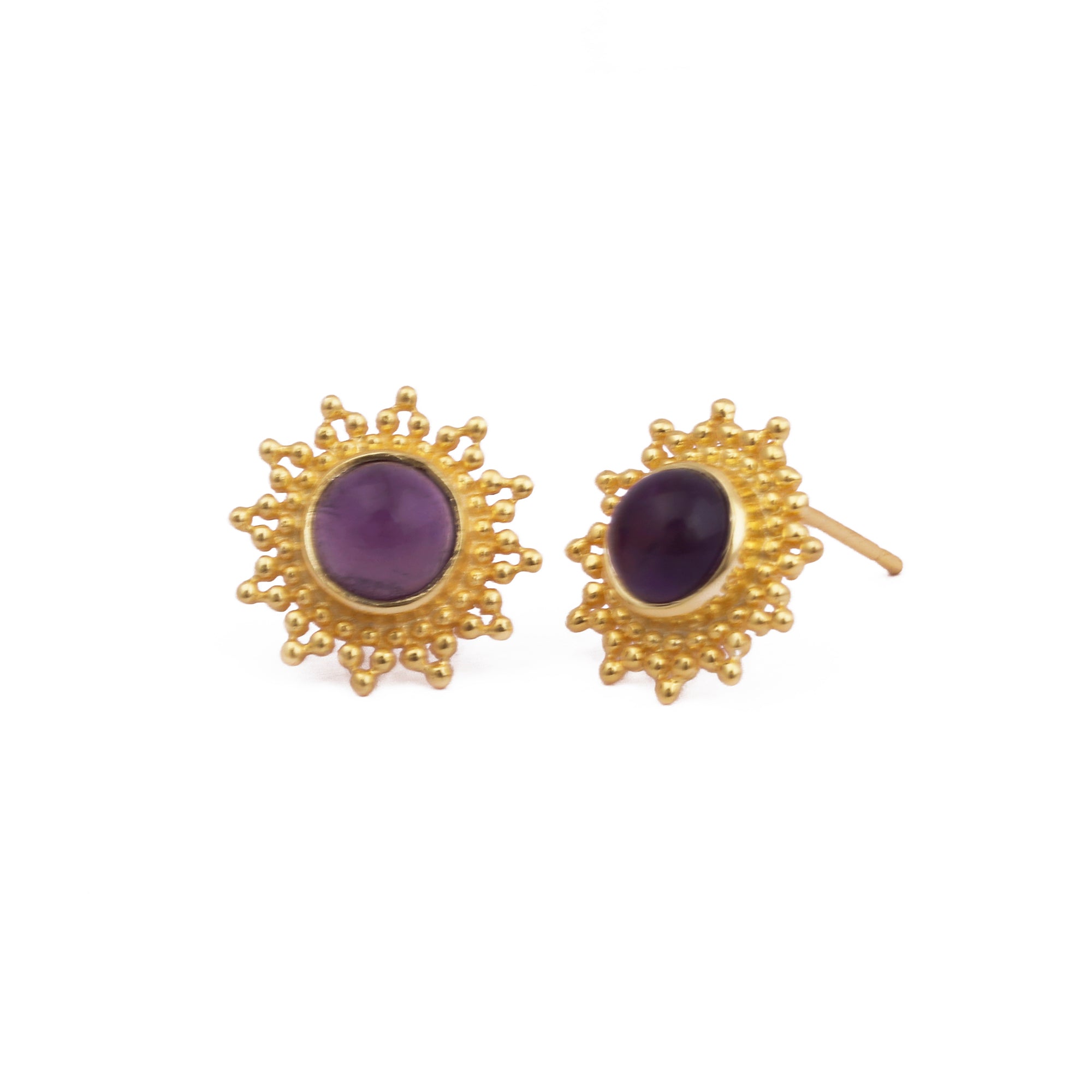 Black Onyx Stud Earrings Flower Design Round Gold Plated Push Back Stud Earring Jewelry Amethyst