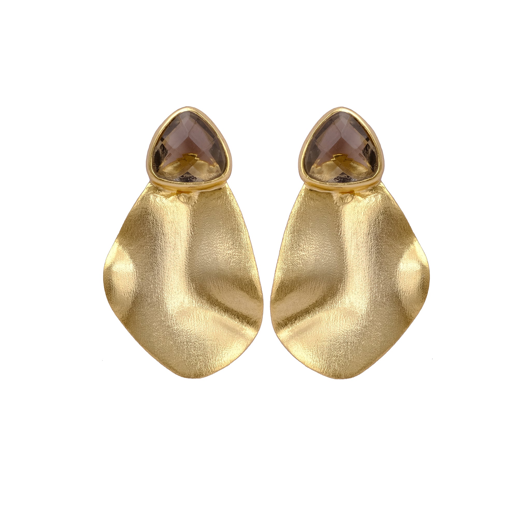 Smoky Quartz Earring Textured Organic Shape Earring Matte Gold Plated Earring