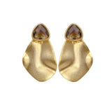 Smoky Quartz Earring Textured Organic Shape Earring Matte Gold Plated Earring