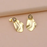 Smoky Quartz Earring Textured Organic Shape Earring Matte Gold Plated Earring