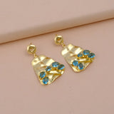 Dainty Topaz Drop Earrings, Hammered Texture Prong Set Gemstone Dangle Drop Pairs, Fancy Shape Gold Plated Dangling Jewelry, Women Jewelry. S