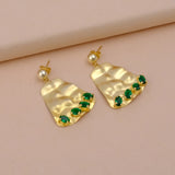Emerald Quartz Gemstone Oval Cut Gemstone Stud Earrings, Handcrafted Gold Textured Dangle Drop Earring Jewelry, Brush Gold Matte Earring, Statement Drop Jewelry. S