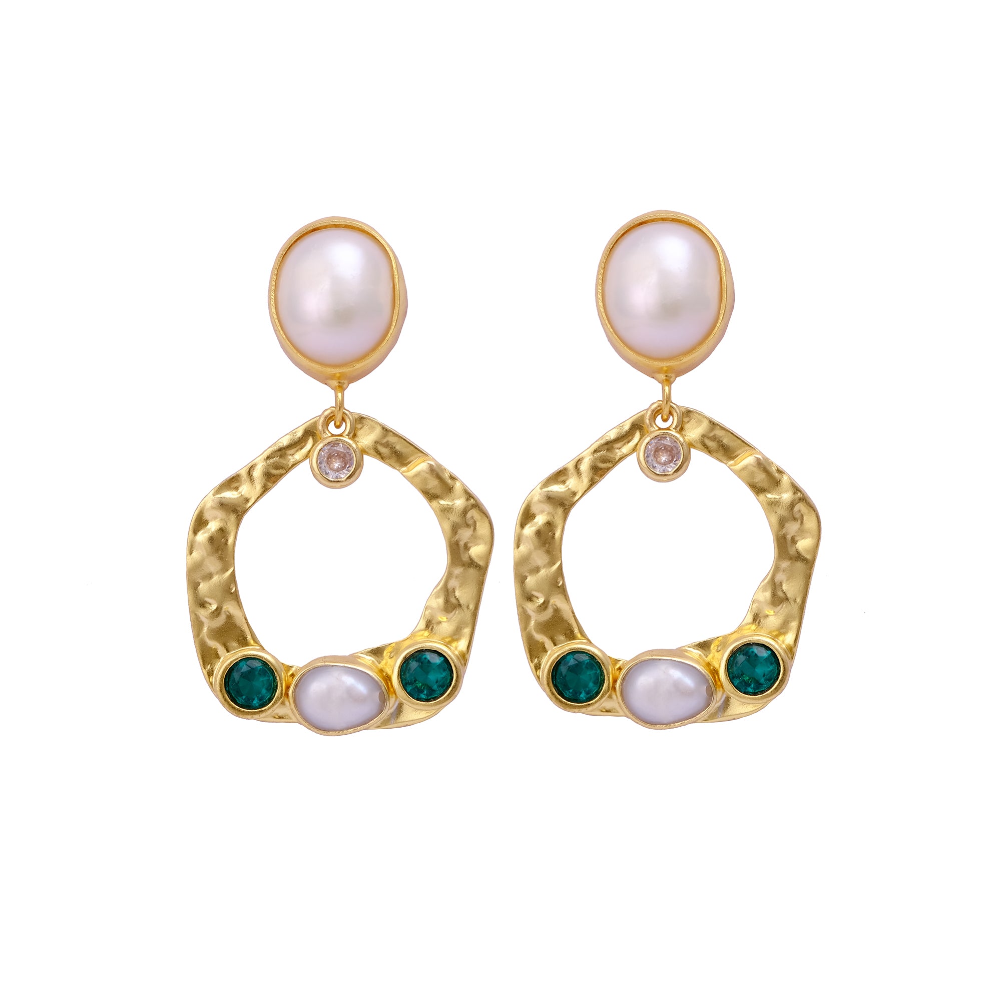 Elegant Baroque Pearl And Apatite Stud Earrings – Handmade Gold Studs with Dangling Pearls, Classic Pearl Birthstone Jewelry, S