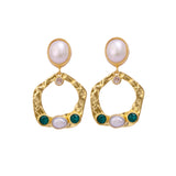 Elegant Baroque Pearl And Apatite Stud Earrings – Handmade Gold Studs with Dangling Pearls, Classic Pearl Birthstone Jewelry, S