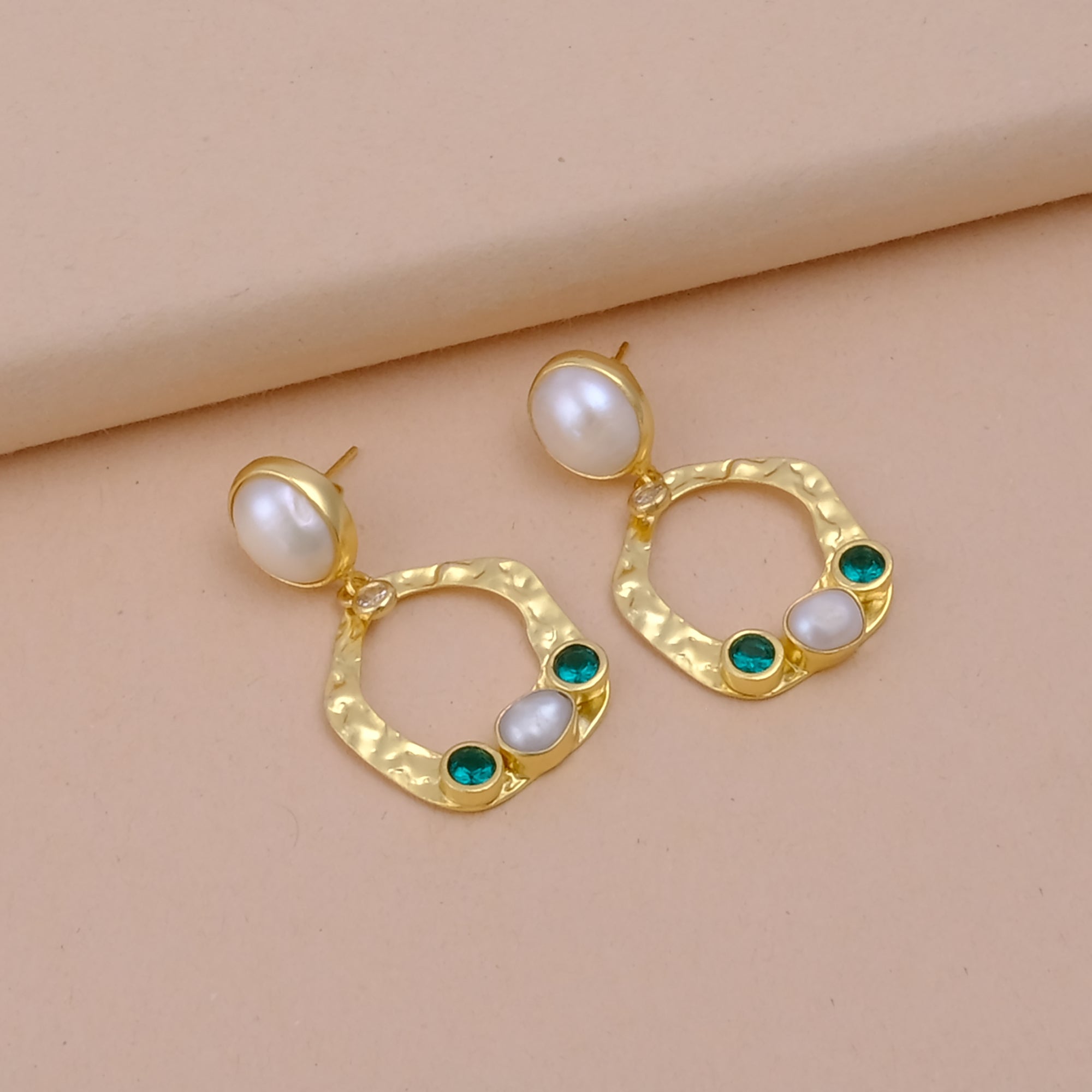 Elegant Baroque Pearl And Apatite Stud Earrings – Handmade Gold Studs with Dangling Pearls, Classic Pearl Birthstone Jewelry, S