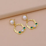 Elegant Baroque Pearl And Apatite Stud Earrings – Handmade Gold Studs with Dangling Pearls, Classic Pearl Birthstone Jewelry, S