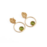 Peridot Gemstone Earrings Leaf Design Stud Gold Plated Handmade Earring