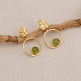 Peridot Gemstone Earrings Leaf Design Stud Gold Plated Handmade Earring