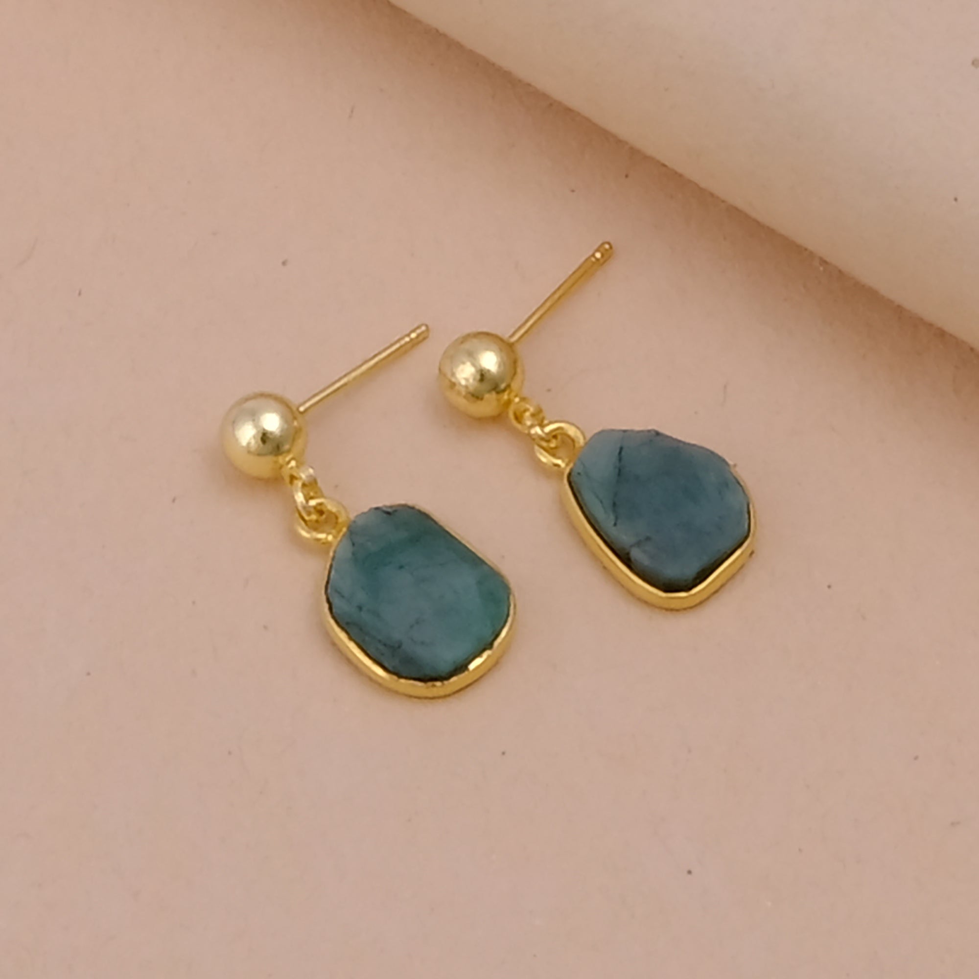 Raw Ruby Earrings Handmade Gold Plated Dangle Earrings Natural Rough Stone Birthstone Jewelry Emerald
