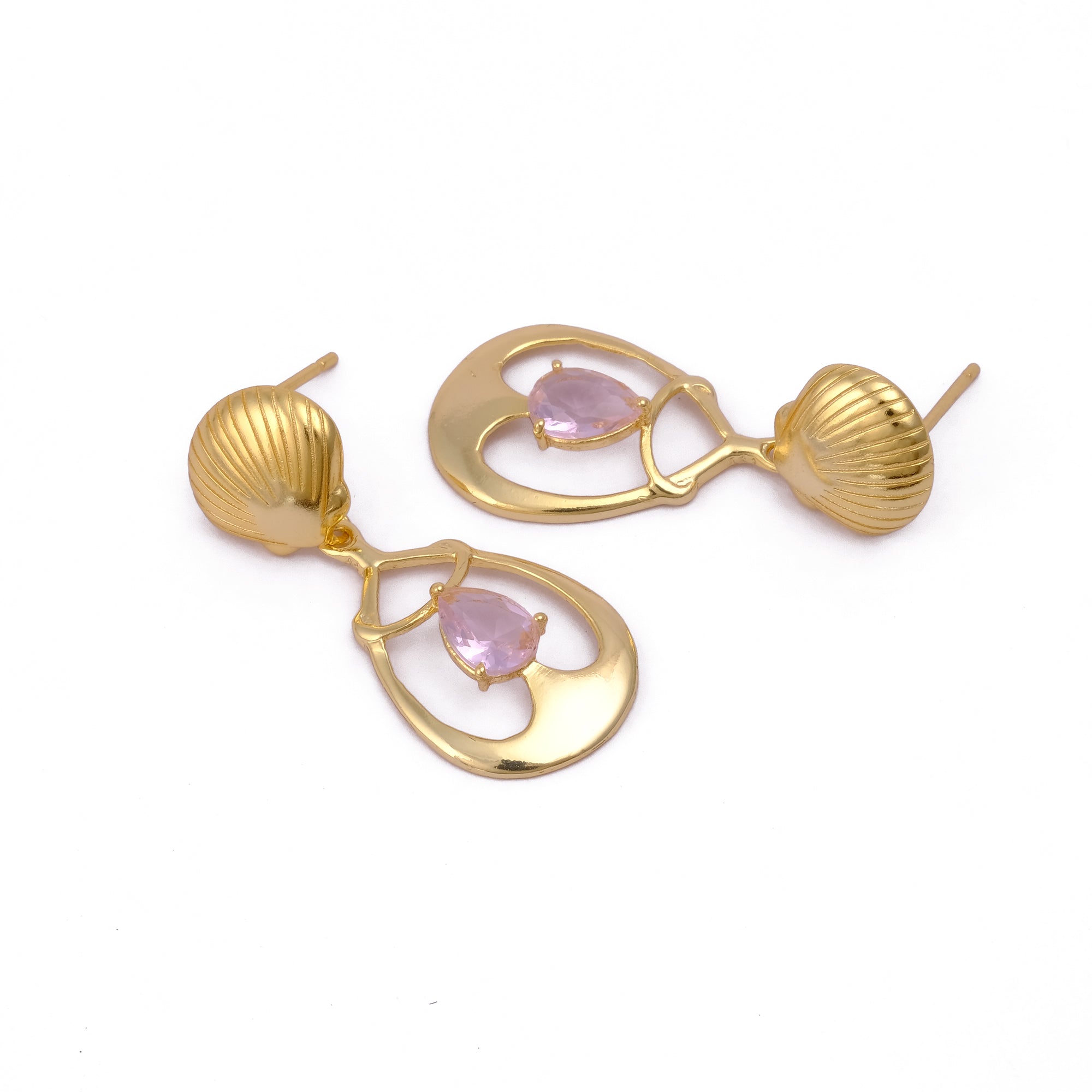 Emerald Gemstone Earrings, Seashell Teardrop Handmade Gold Plated Stud