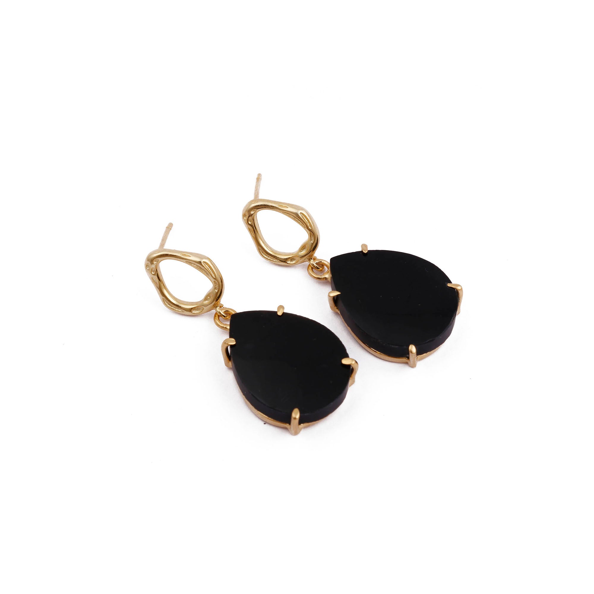 Mohave Turquoise Earring Gold Plated Teardrop Hammered Prong Setting Gemstone Earring