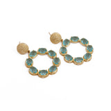 Swiss Blue Topaz Earrings Gold Plated Texture Stud Prong Setting Stud