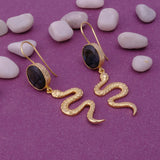 Snake Design Textured Earrings Labradorite Gemstone Gold Plated Drop & Dangle Earring