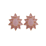 Flower Design Stud Earrings Pink Cat's Eye Gemstone Stud Gold Plated Statement Earring