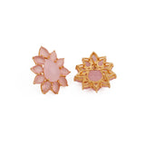 Flower Design Stud Earrings Pink Cat's Eye Gemstone Stud Gold Plated Statement Earring