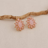 Flower Design Stud Earrings Pink Cat's Eye Gemstone Stud Gold Plated Statement Earring