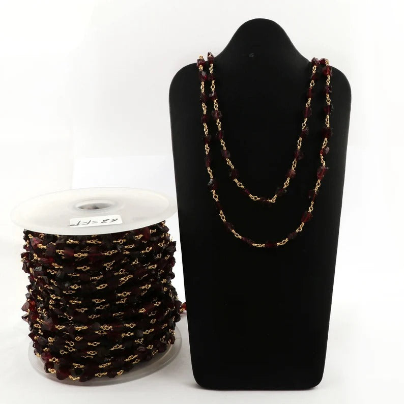 Raw Garnet Gemstone Uncut Shape Rosary Beads Chain