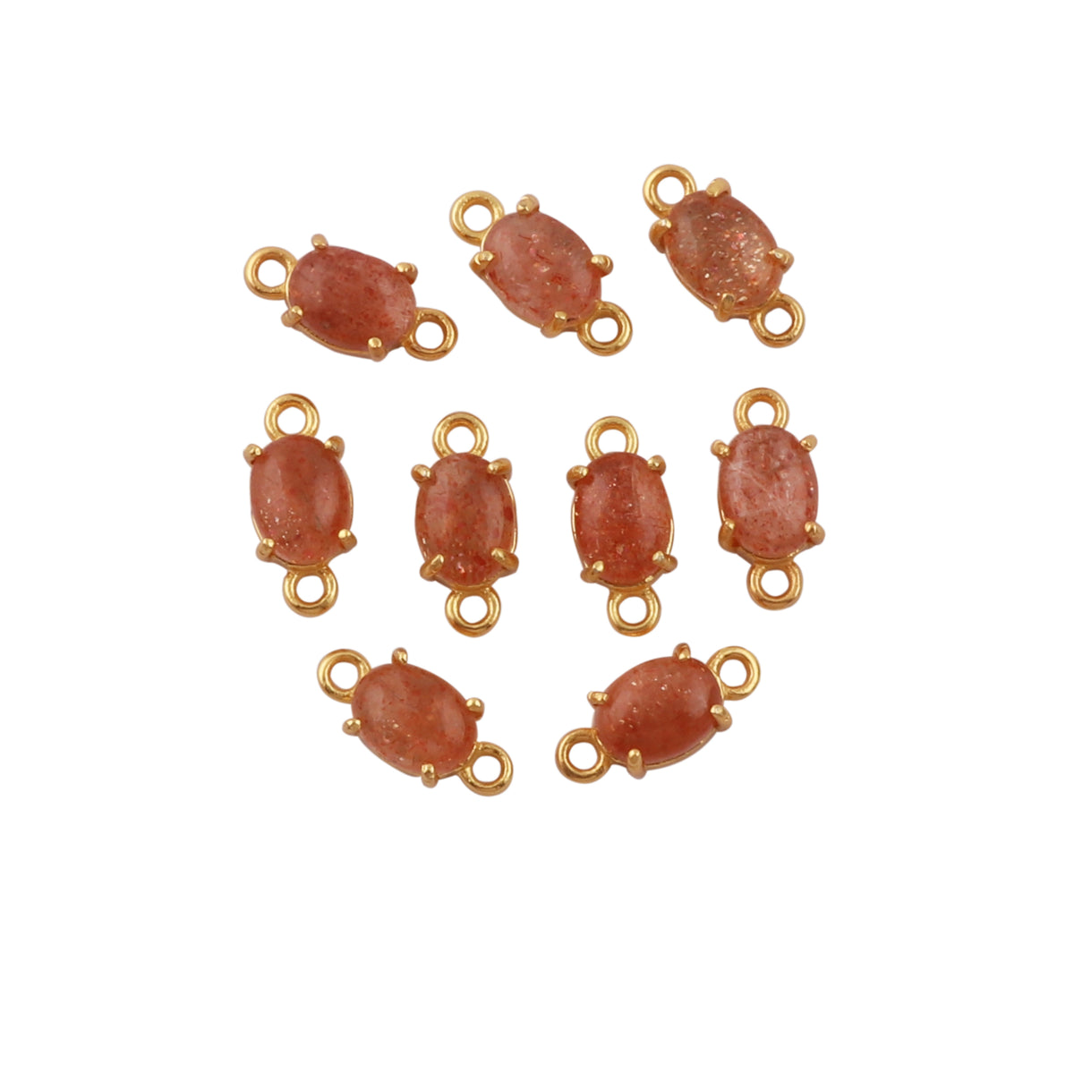 Natural Orange Sunstone Connector, Prong Oval Shape Double Bail Connector