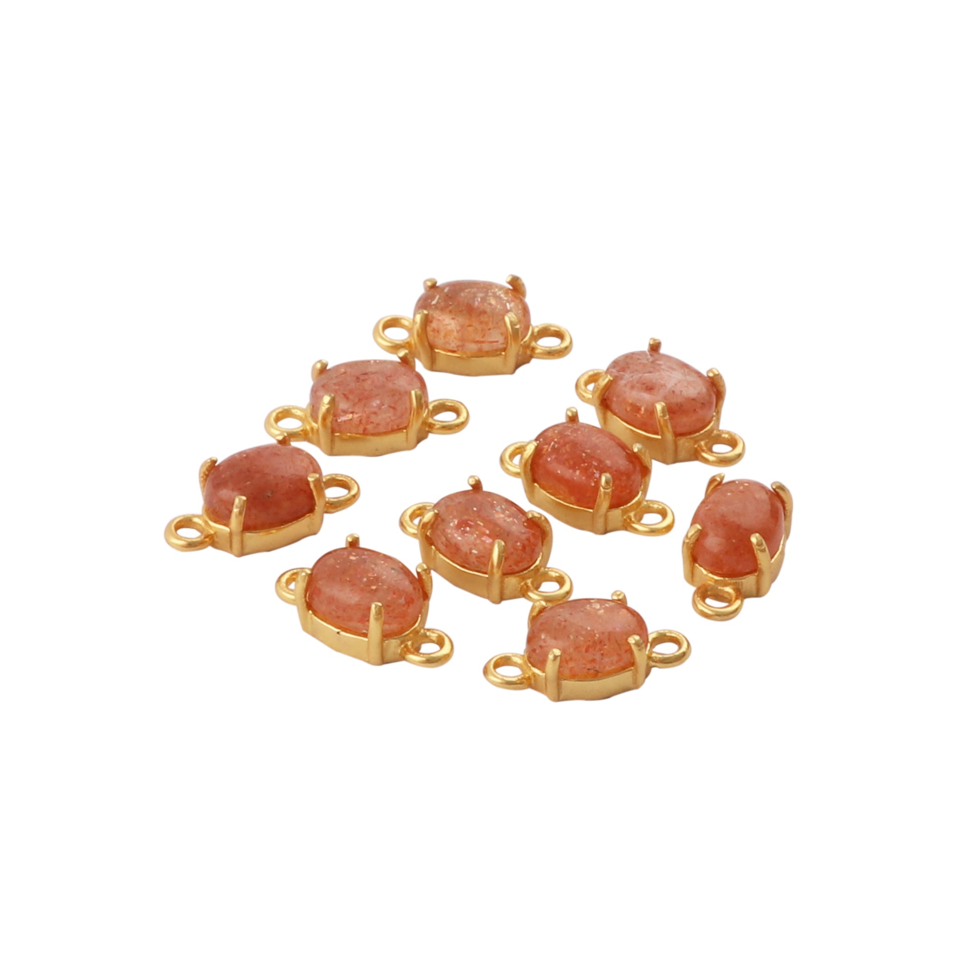 Natural Orange Sunstone Connector, Prong Oval Shape Double Bail Connector