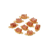 Natural Orange Sunstone Connector, Prong Oval Shape Double Bail Connector