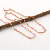 Pink Monalisa 3-3.5mm Beaded Gold Wire Wrapped Rosary Chain