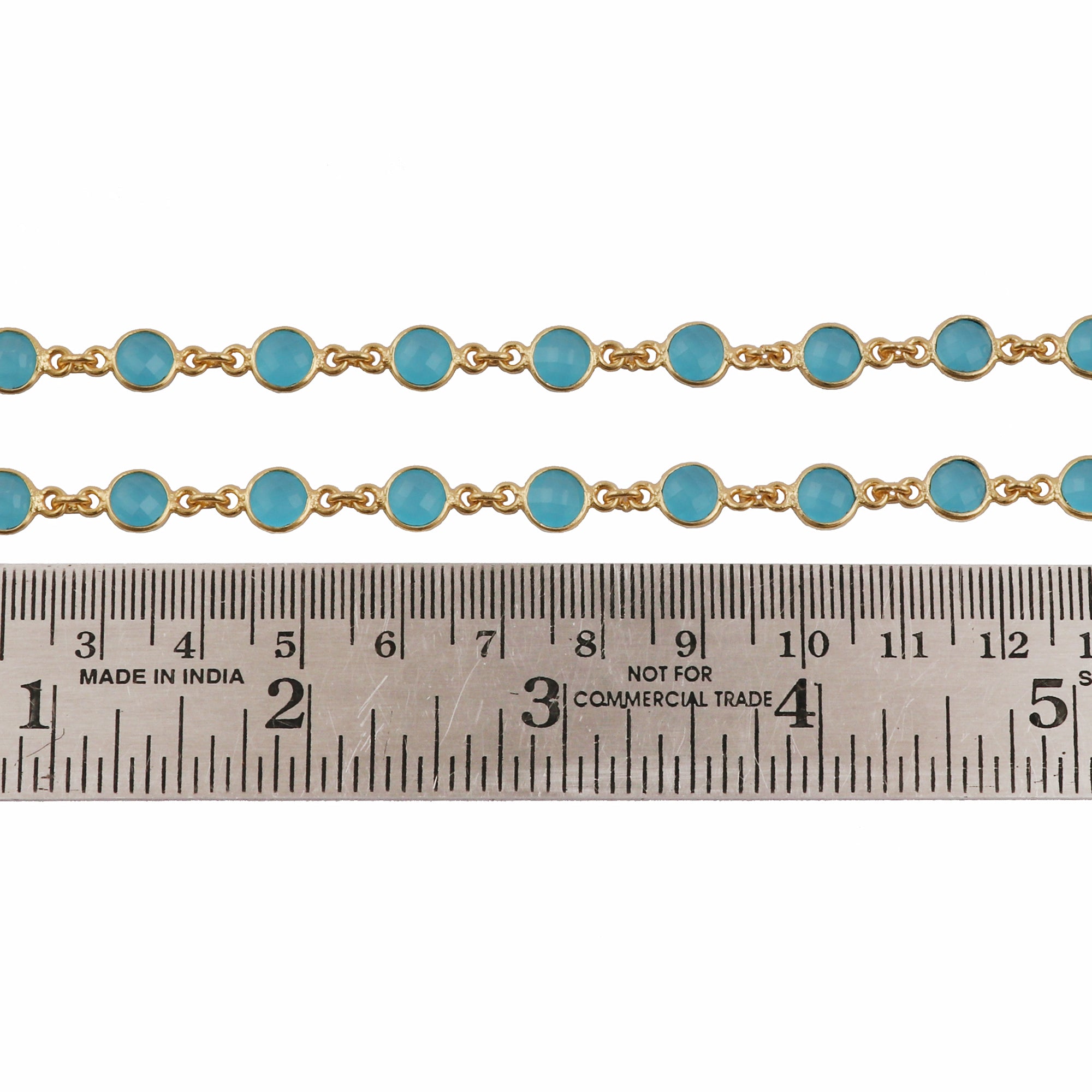 6mm Round Checker Cut Gold Chain - Blue Chalcedony Gemstone Chain - Continuous Connector Chain - Bezel Connector Brass Metal Chain (GJ-1745) (Copy)