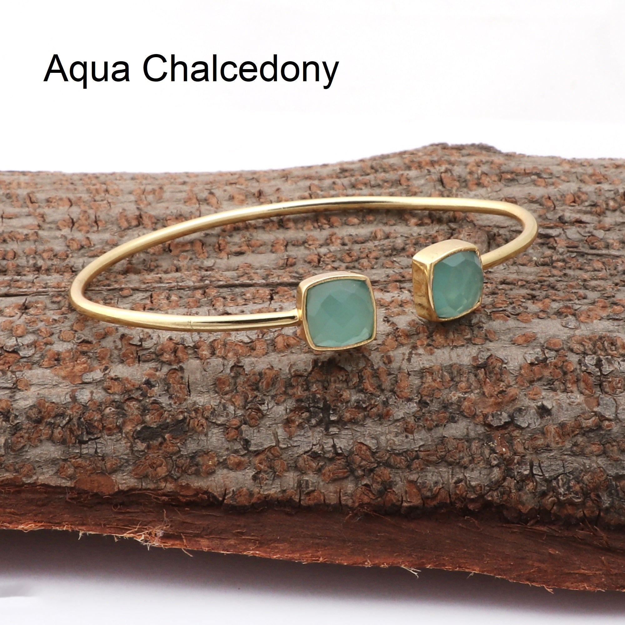 Black Onyx Bangle Double Stone Openable Cuff Style Gemstone Gold Plated Bangle Aqua Chalcedony