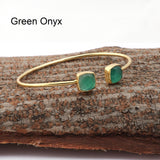 Black Onyx Bangle Double Stone Openable Cuff Style Gemstone Gold Plated Bangle Green Onyx