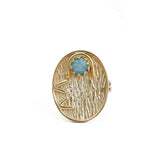 Amazonite Ring, Textured Flat Gold Disk Ring, Gemstone Ring, Gold Plated Crown Set Rings