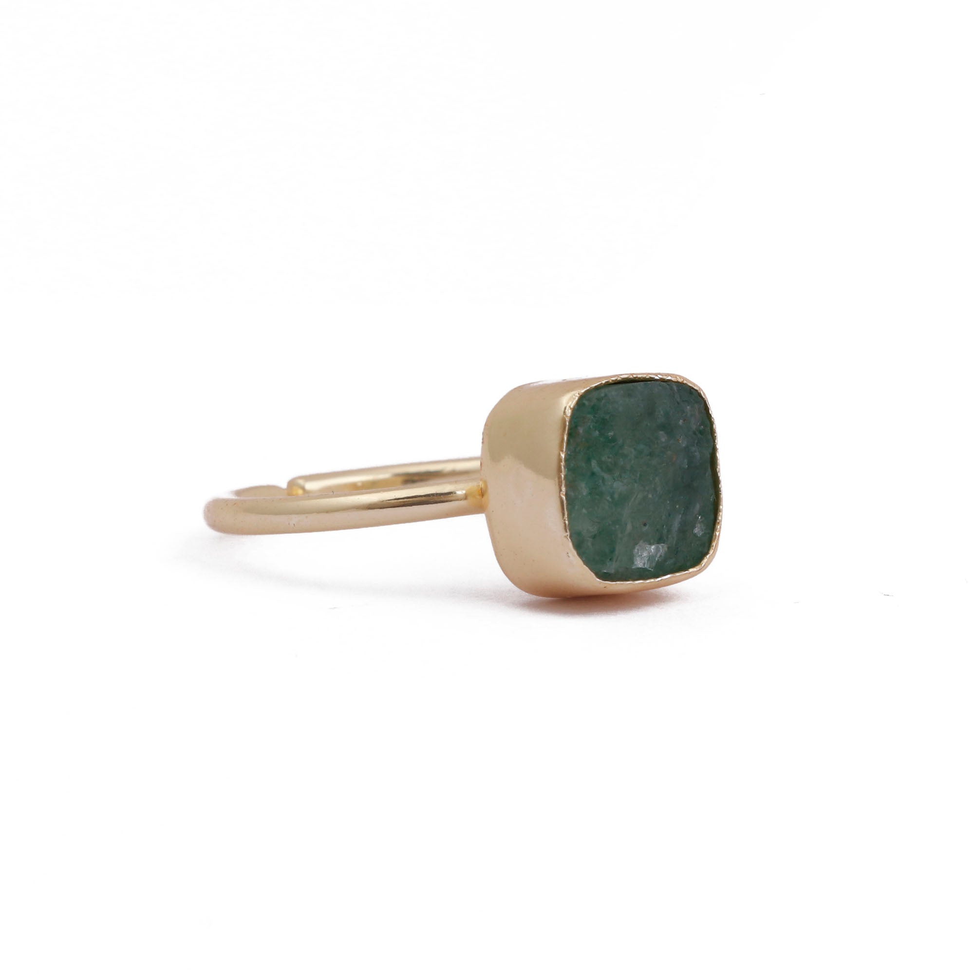 Raw Rough Strawberry Quartz Gemstone Rings, Gold Plated Collet Set Band Ring