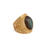 Gold Plated Filigree Labradorite Statement Ring - Elegant Handcrafted Jewelry