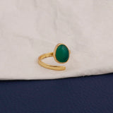 Green Onyx Gemstone Rings Handmade Oval Shaped Gold Plated Adjustable Jewelry