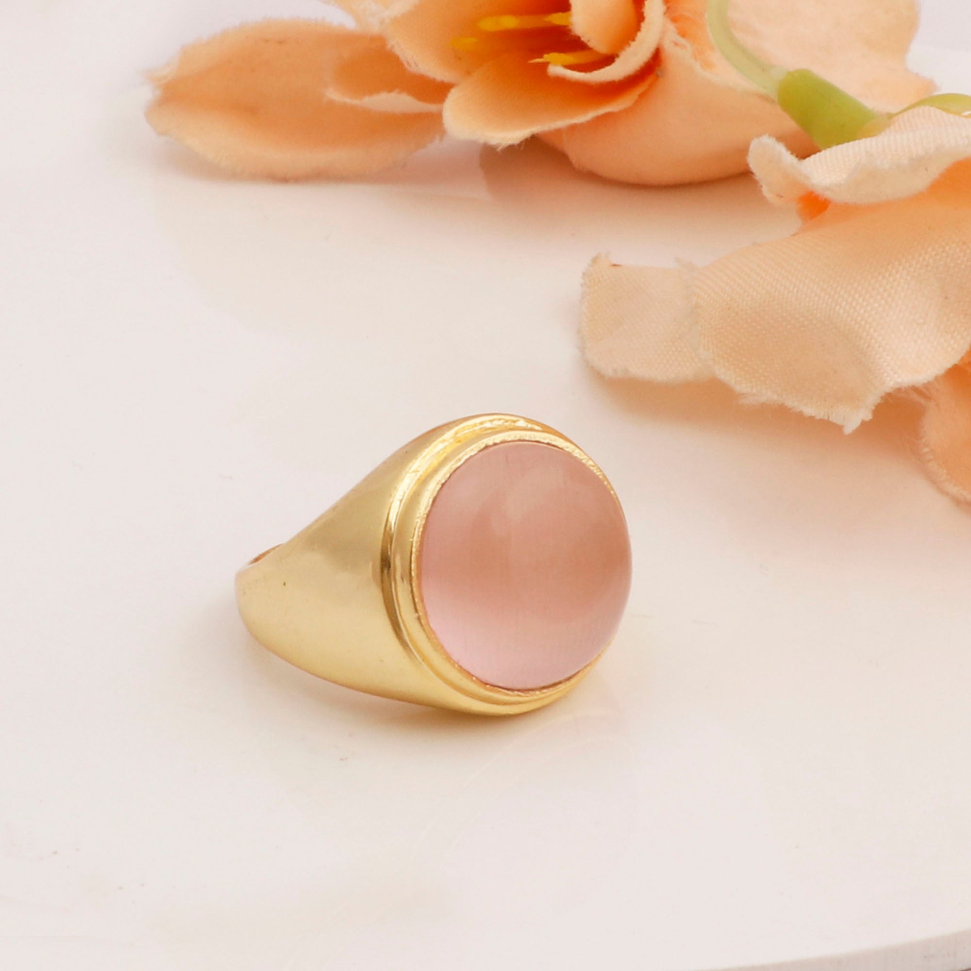 Rose Quartz Ring, Gold Plated Ring, Brass Jewelry, Boho Handmade Ring