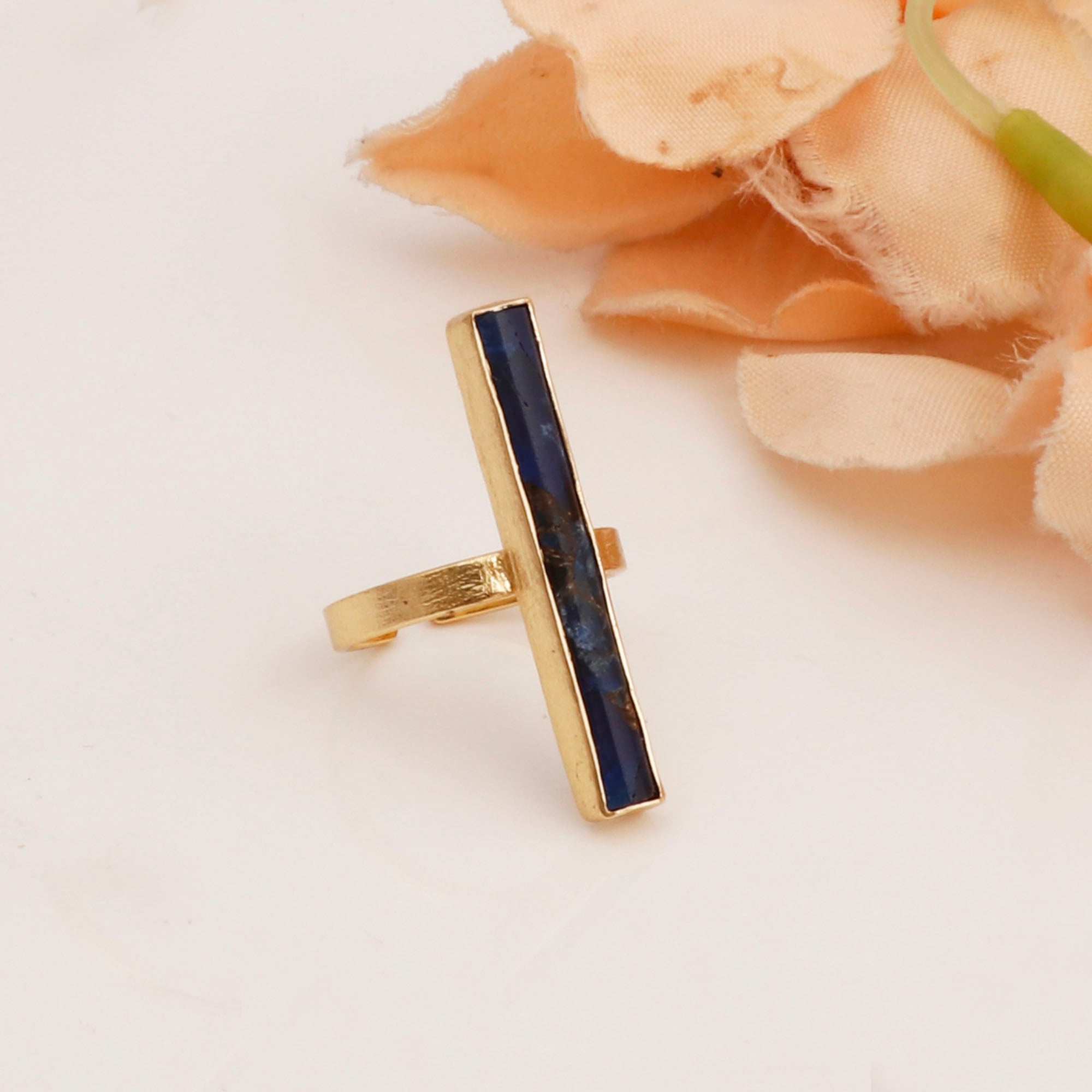 Blue Mohave Turquoise Ring Gold-Plated Vertical Bar Ring