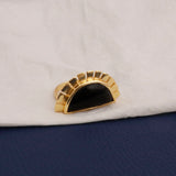 Black Onyx Gemstone Ring Gold Plated Semi-Circle Geometric Jewelry