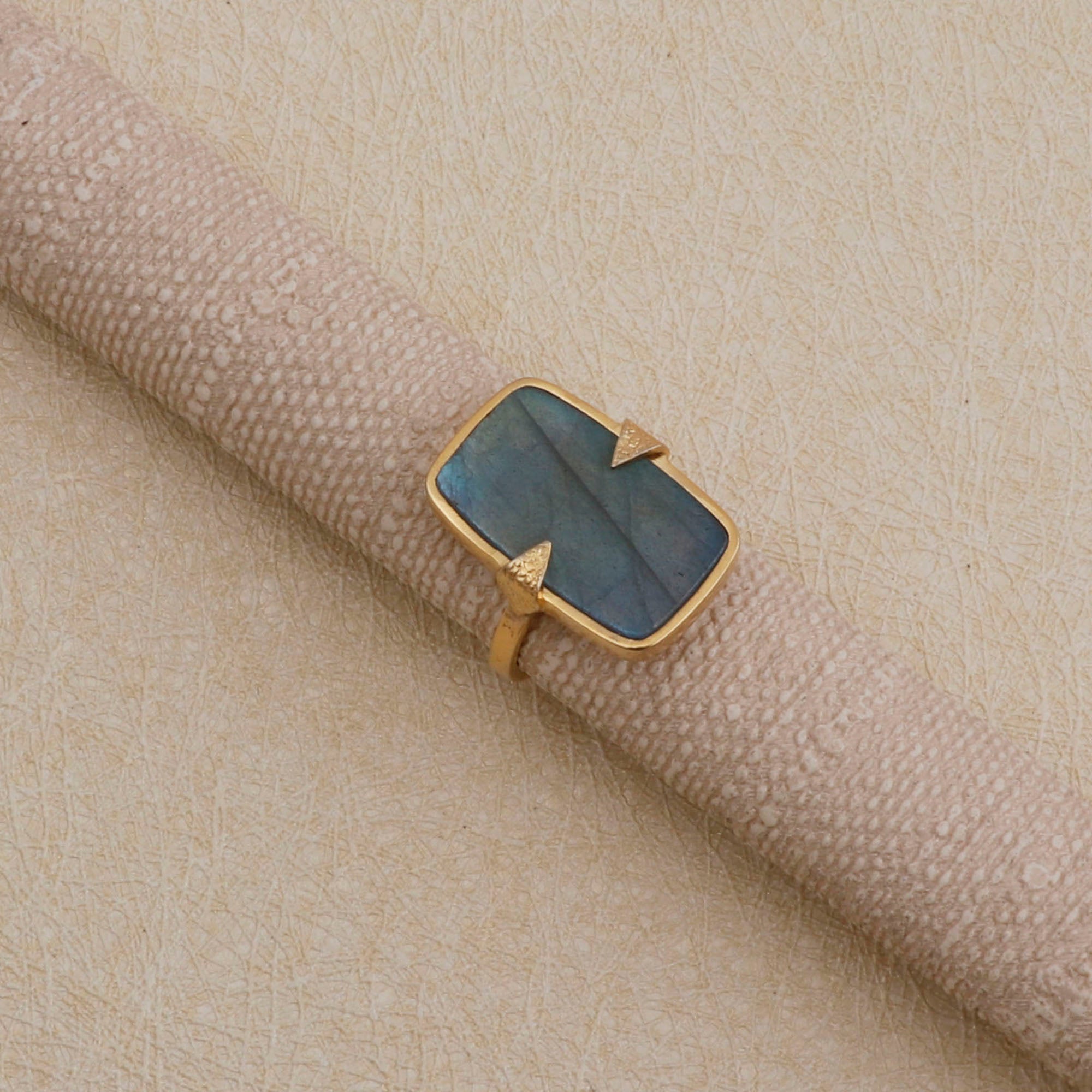 Labradorite Gemstone Ring Gold Plated Rectangular Ring